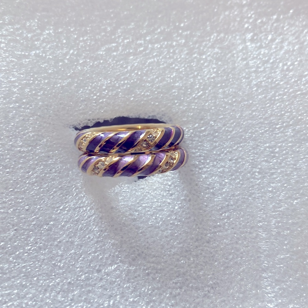 Set of 2 enamel eternity bands with simulated CZ, gold clad.